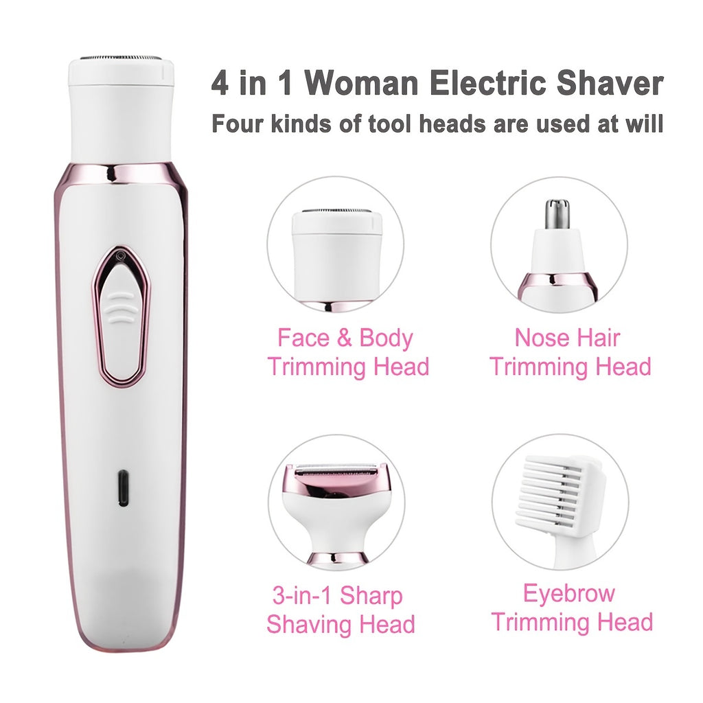Rasoir électrique pour femmes, rasoirs pour rasage Rasoir sans fil 4 en 1 pour femmes visage, jambes et aisselles, tondeuse de bikini portable épilation humide et sèche, sans fil - Micro USB rechargeable