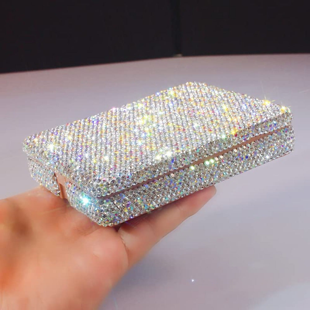 Portable Barrel Makeup Brush Set 5 Pieces for Eyeshadow, Eyebrow, and Makeup Application with Crystal Bling Gift Case - Gift Set Mother's Day Gift