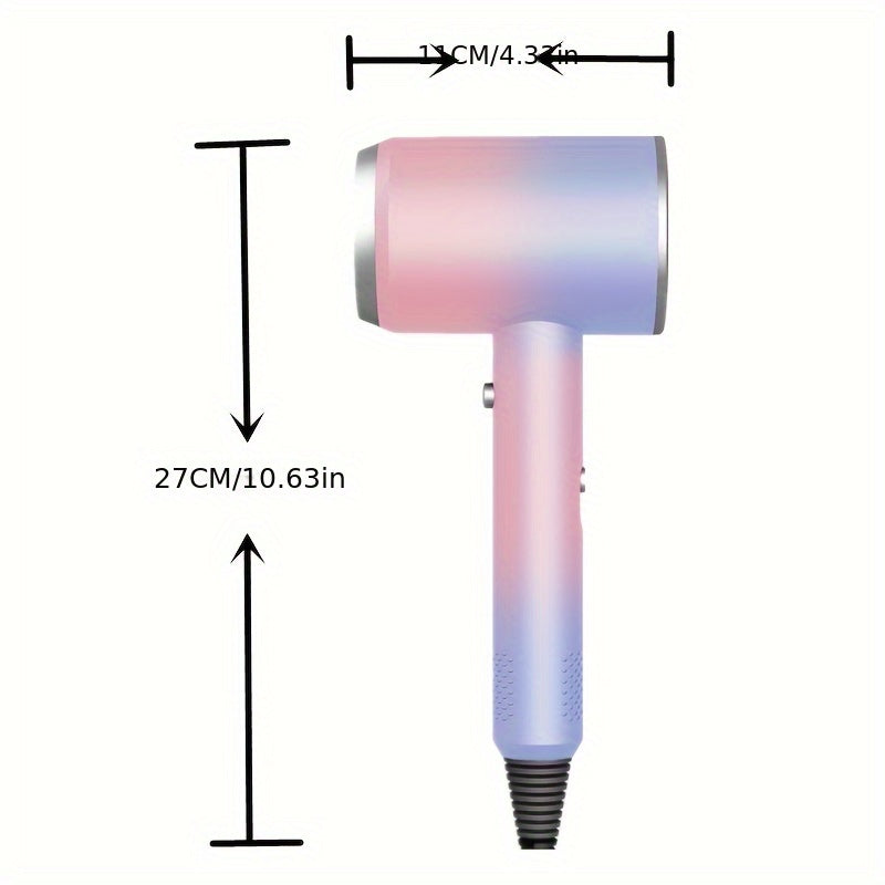 Sèche-cheveux portable haute puissance avec buse réglable - Réglages à 3 vitesses, séchage rapide de 3,5 à 6,5 minutes, cordon de 3 m, rose et gris - outil de coiffage élégant, construction durable