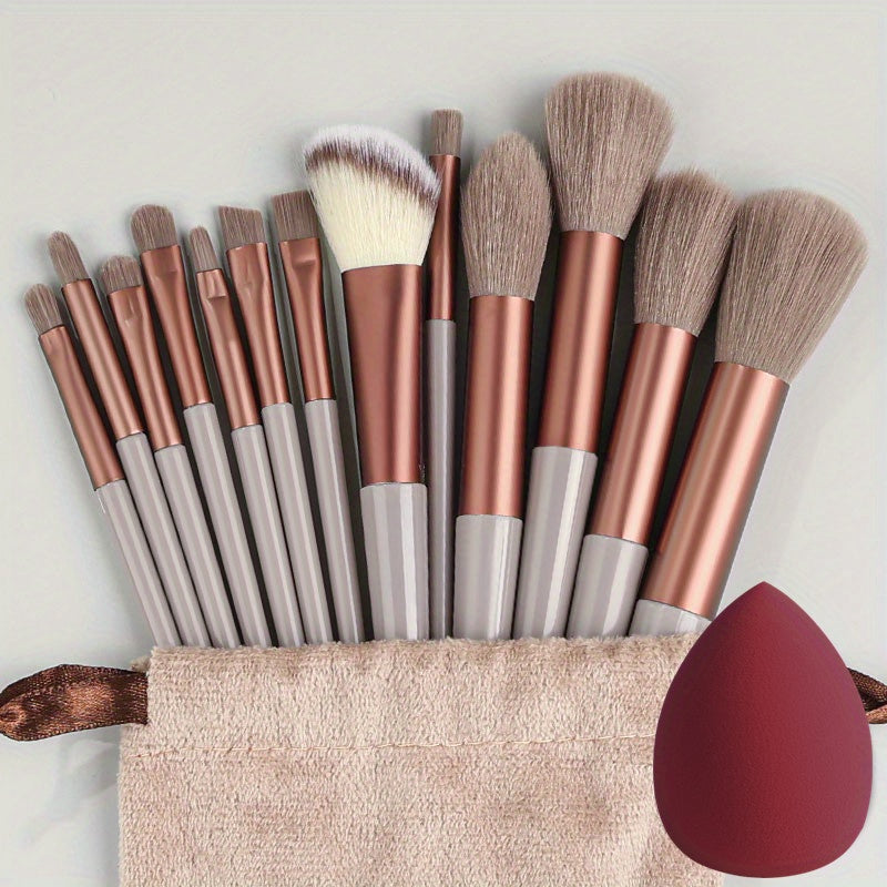 13PCS Ensemble de pinceaux de maquillage doux et moelleux avec éponge de maquillage