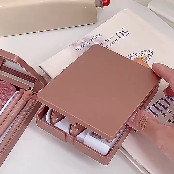 Ensemble de mini pinceaux de maquillage portables 5 pièces/ensemble avec miroir et étui - Poudre à cheveux en fibre douce et pinceaux
