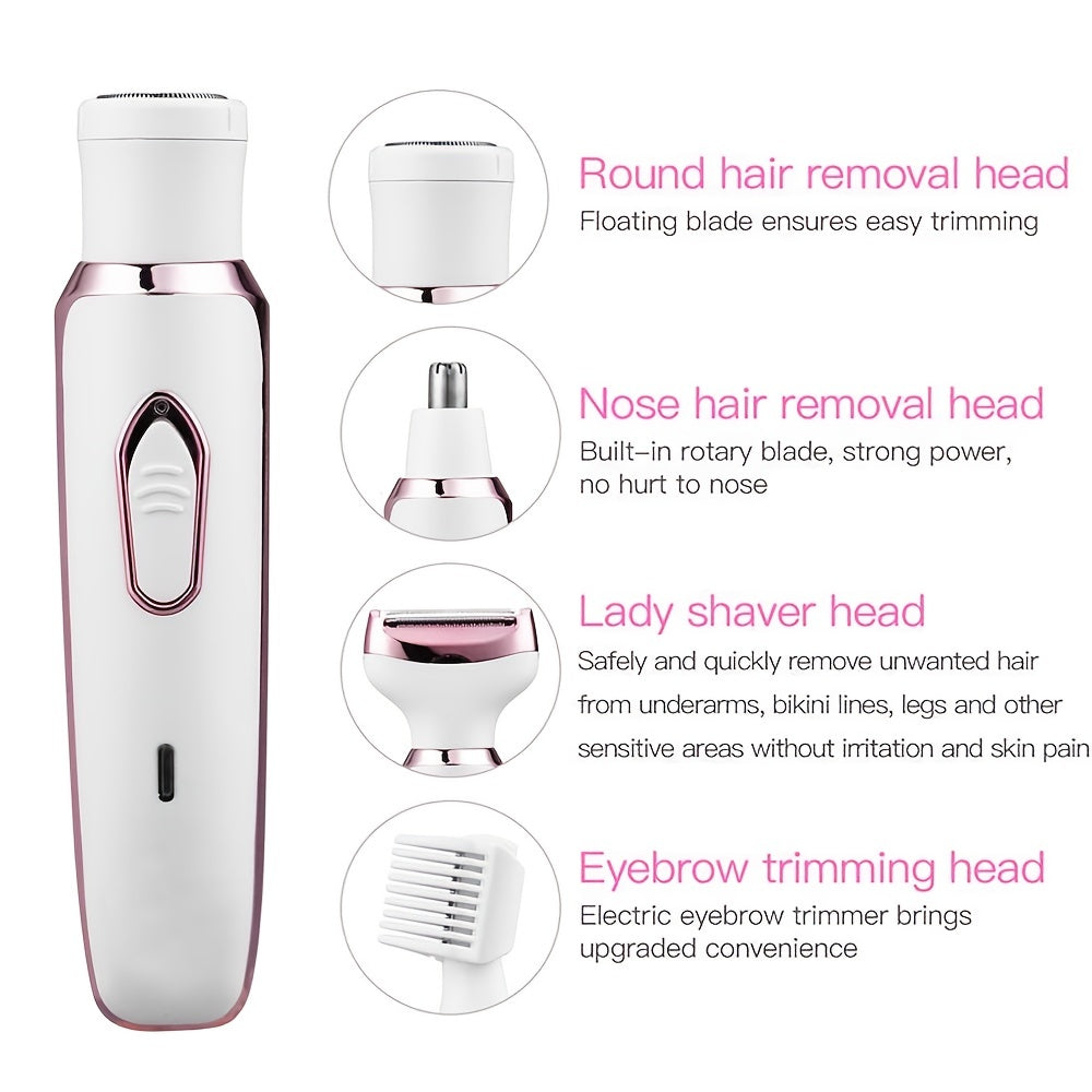 Rasoir électrique pour femmes, rasoirs pour rasage Rasoir sans fil 4 en 1 pour femmes visage, jambes et aisselles, tondeuse de bikini portable épilation humide et sèche, sans fil - Micro USB rechargeable