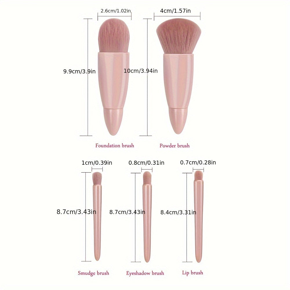 Portable Barrel Makeup Brush Set 5 Pieces for Eyeshadow, Eyebrow, and Makeup Application with Crystal Bling Gift Case - Gift Set Mother's Day Gift