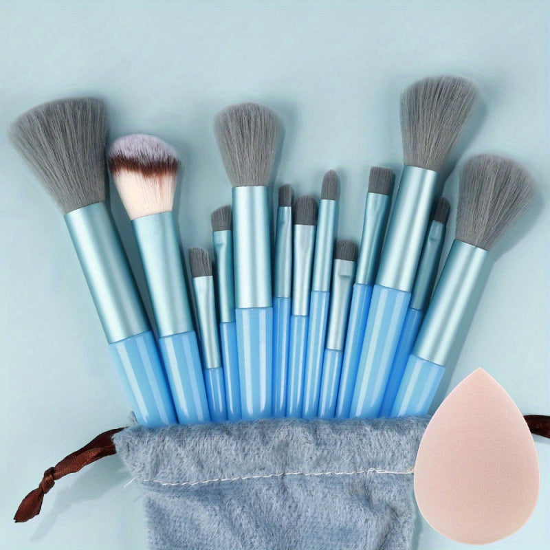 13PCS Ensemble de pinceaux de maquillage doux et moelleux avec éponge de maquillage