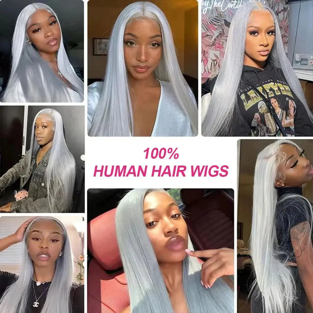 Silver Grey Wigs Straight Lace Front Human Hair Wig 13x6 HD Lace Frontal Wig Colored Wigs Pre Plucked Brazil Hair Wig For Women
