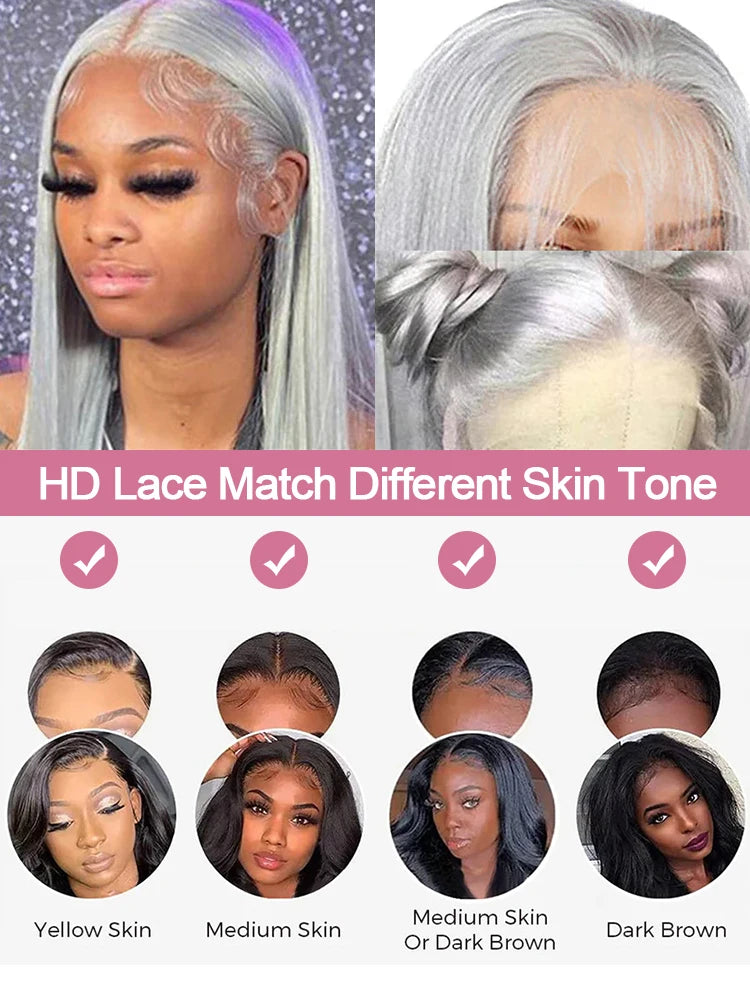 Silver Grey Wigs Straight Lace Front Human Hair Wig 13x6 HD Lace Frontal Wig Colored Wigs Pre Plucked Brazil Hair Wig For Women