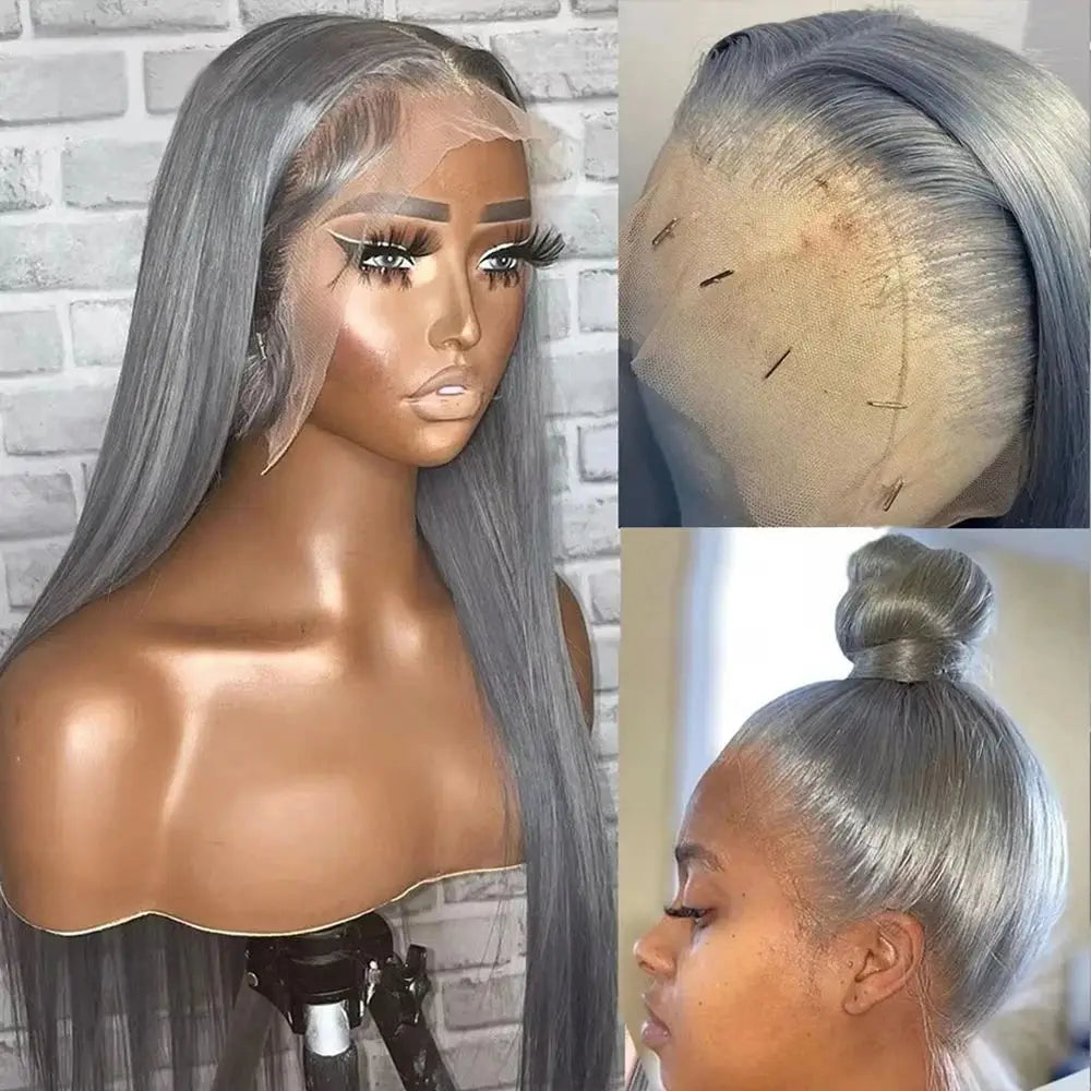 Silver Grey Wigs Straight Lace Front Human Hair Wig 13x6 HD Lace Frontal Wig Colored Wigs Pre Plucked Brazil Hair Wig For Women