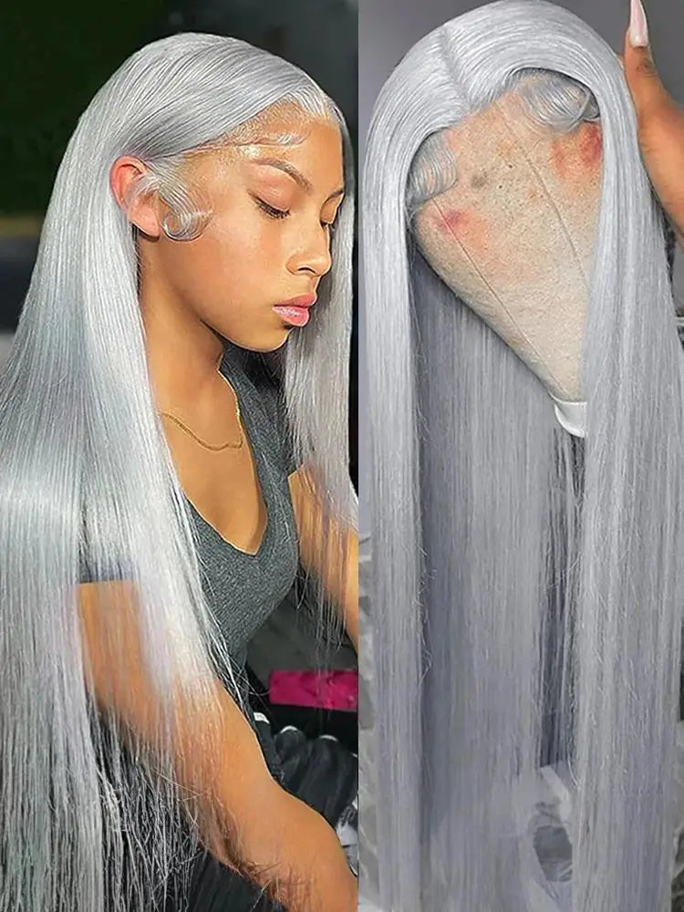 Silver Grey Wigs Straight Lace Front Human Hair Wig 13x6 HD Lace Frontal Wig Colored Wigs Pre Plucked Brazil Hair Wig For Women