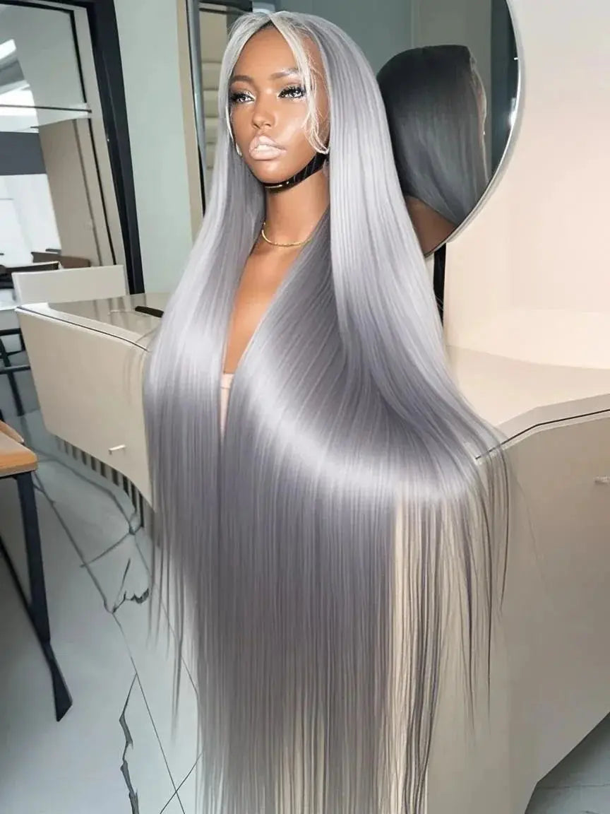Silver Grey Wigs Straight Lace Front Human Hair Wig 13x6 HD Lace Frontal Wig Colored Wigs Pre Plucked Brazil Hair Wig For Women