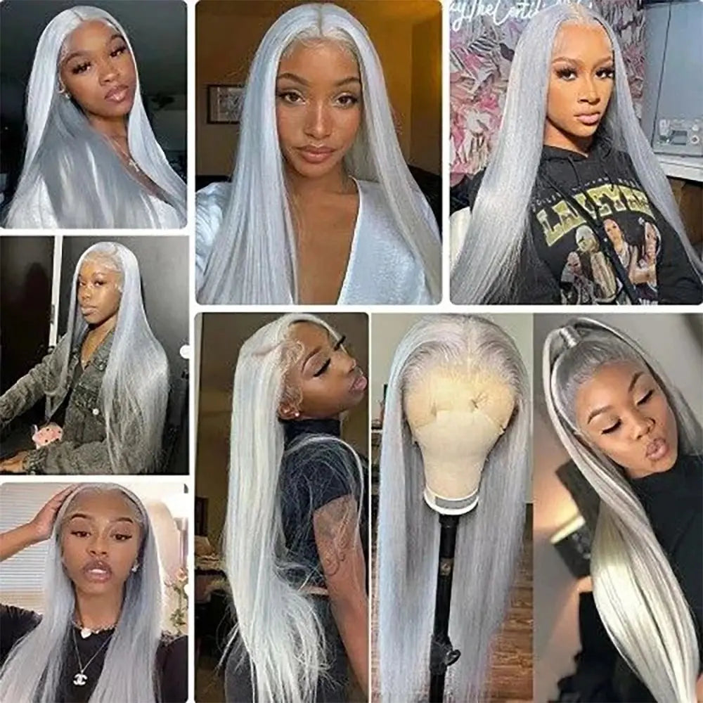 Silver Grey Wigs Straight Lace Front Human Hair Wig 13x6 HD Lace Frontal Wig Colored Wigs Pre Plucked Brazil Hair Wig For Women