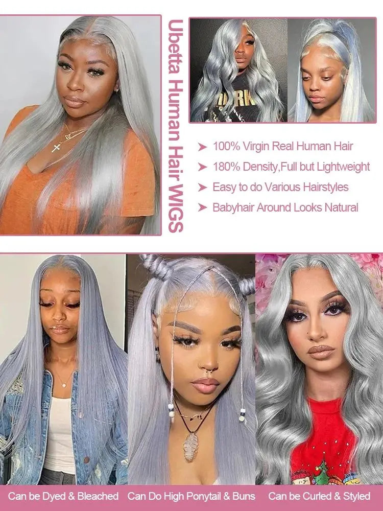 Silver Grey Wigs Straight Lace Front Human Hair Wig 13x6 HD Lace Frontal Wig Colored Wigs Pre Plucked Brazil Hair Wig For Women