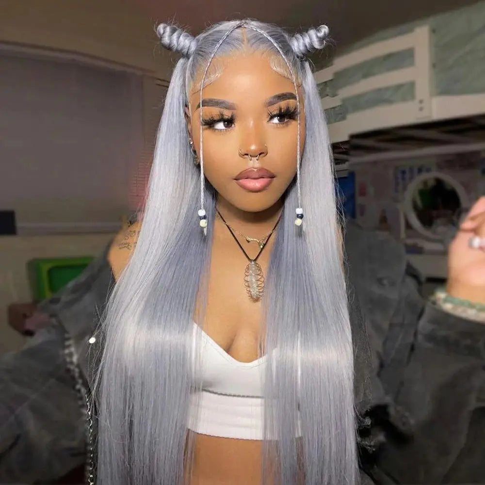 Silver Grey Wigs Straight Lace Front Human Hair Wig 13x6 HD Lace Frontal Wig Colored Wigs Pre Plucked Brazil Hair Wig For Women