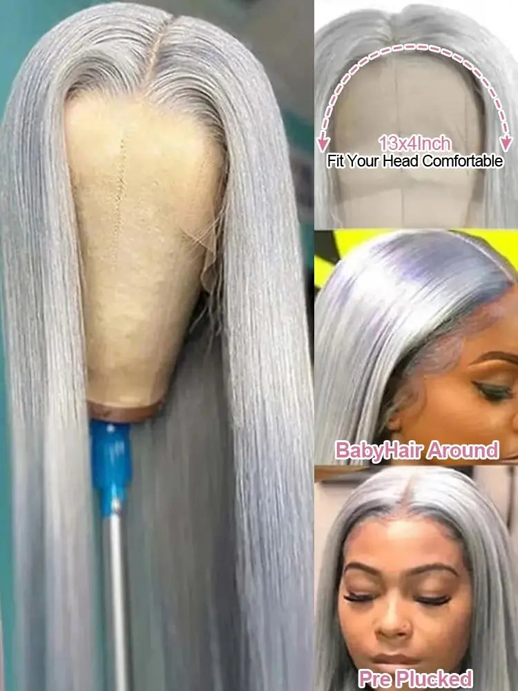 Silver Grey Wigs Straight Lace Front Human Hair Wig 13x6 HD Lace Frontal Wig Colored Wigs Pre Plucked Brazil Hair Wig For Women