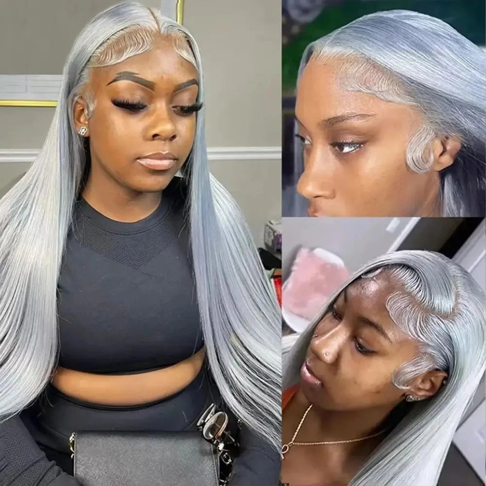 Silver Grey Wigs Straight Lace Front Human Hair Wig 13x6 HD Lace Frontal Wig Colored Wigs Pre Plucked Brazil Hair Wig For Women