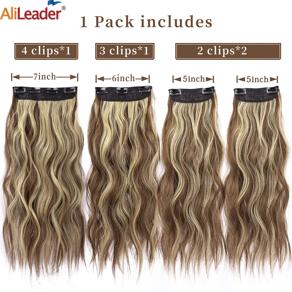 4Pcs/Set 20 Pouces Pince À Cheveux Synthétique Dans De Longues Cheveux Épaisses Ondulées Pour Femmes Extensions De Cheveux