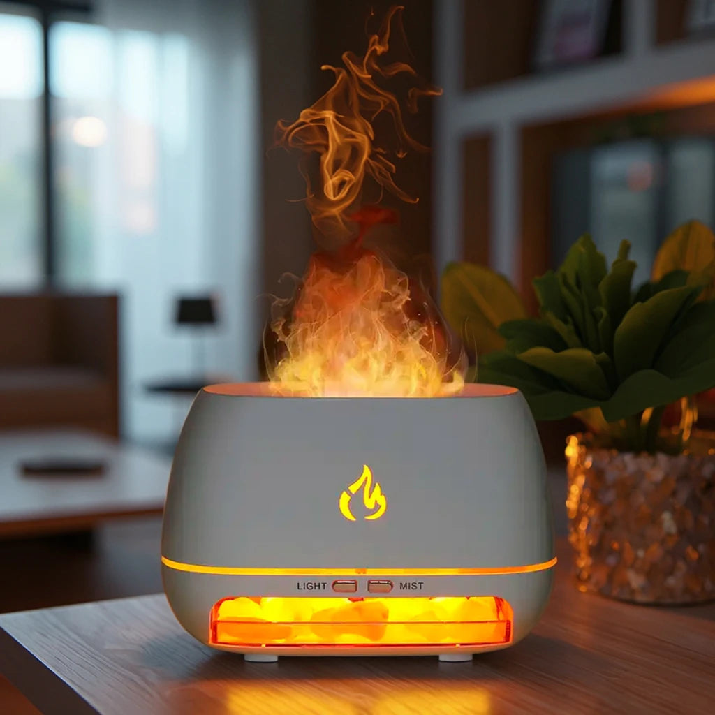Kinscoter Flame Light Diffuser Aroma Ultrasonic Salt Stone LED Aromatherapy Room Aromatic Humidifier Atomizer