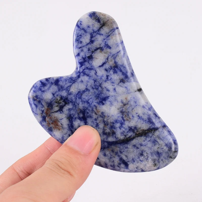 Shoulder Neck Massager Sodalite Sawtooth Face Roller Natural Stone Body Care Gua Sha Massage Tool acupuncture Health Beauty Set