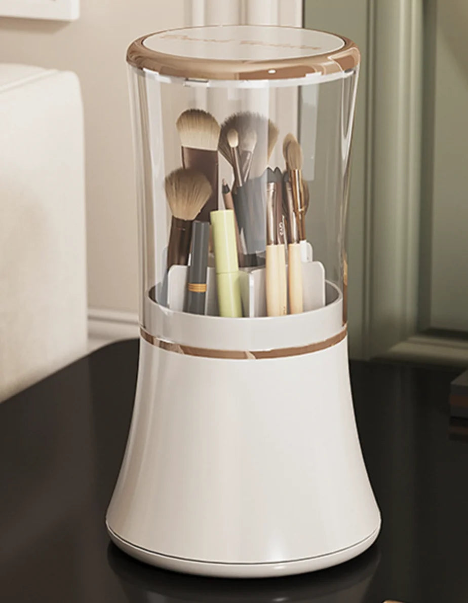 Seau de brosse de coiffeuse rotative en plastique moderne, boîte à fichiers anti-poussière, porte-stylo pour pinceaux de maquillage, rangement de rouge à lèvres