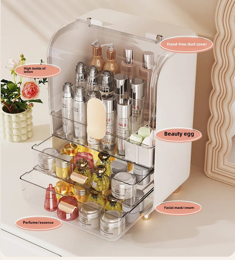 Transparent Large Capacity Storage Cabinet Dustproof Dressing Table Makeup Box Home Use Organizer for Cosmetics Plastic Aluminum