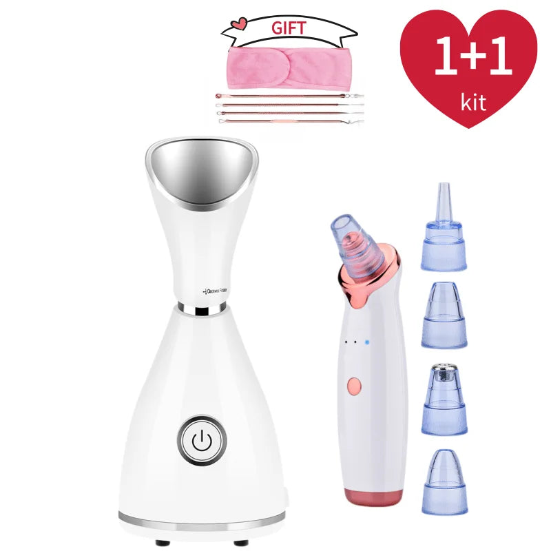 Vaporisateur facial nano ionique, défroisseur de visage chaud, dissolvant de points noirs, aspirateur, gommage pour la peau, brosse de nettoyage du visage en silicone, ensemble de soins de la peau