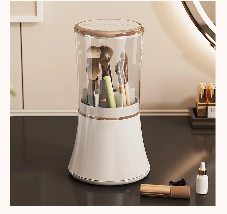Seau de brosse de coiffeuse rotative en plastique moderne, boîte à fichiers anti-poussière, porte-stylo pour pinceaux de maquillage, rangement de rouge à lèvres