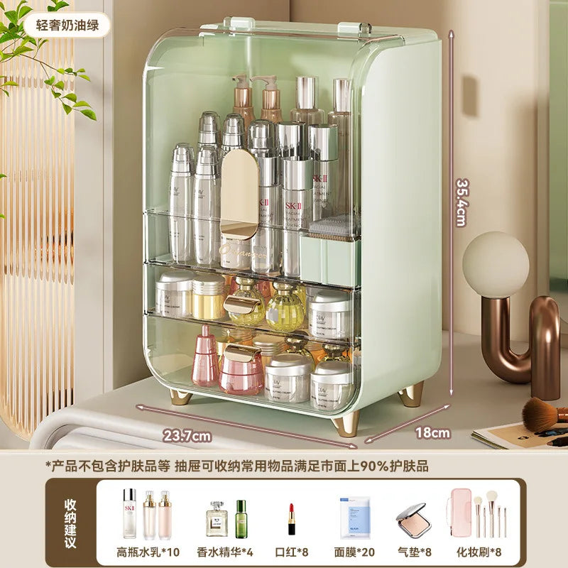 Transparent Large Capacity Storage Cabinet Dustproof Dressing Table Makeup Box Home Use Organizer for Cosmetics Plastic Aluminum