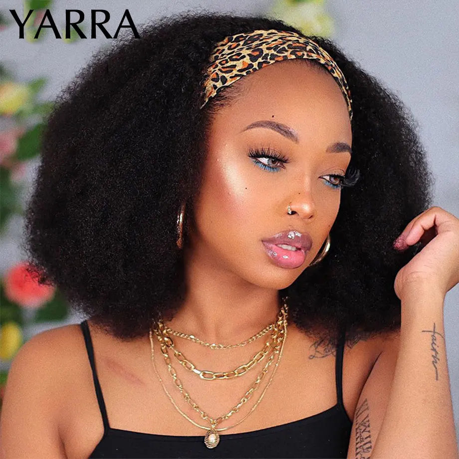 Afro Kinky Curly Human Hair Headband Perruque 180 % de densité brésilienne entièrement fabriquée à la machine 100 % cheveux humains