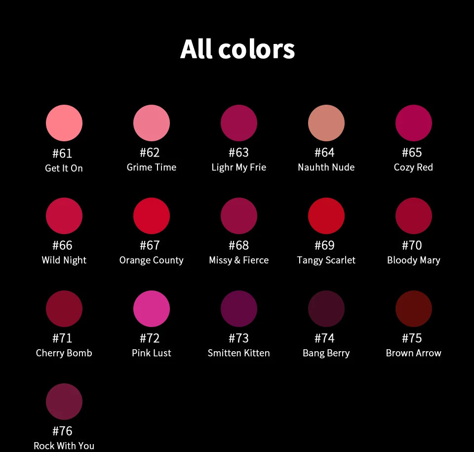 16 couleurs Rouge à lèvres en velours imperméable Facile à porter Longstay Lip Stick Long-Lasting Matte Lip Makeup Cosmetic
