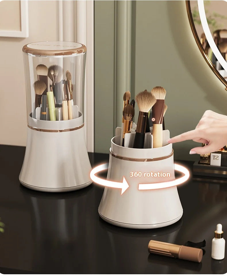 Seau de brosse de coiffeuse rotative en plastique moderne, boîte à fichiers anti-poussière, porte-stylo pour pinceaux de maquillage, rangement de rouge à lèvres