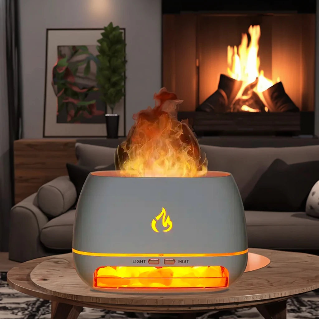Kinscoter Flame Light Diffuser Aroma Ultrasonic Salt Stone LED Aromatherapy Room Aromatic Humidifier Atomizer