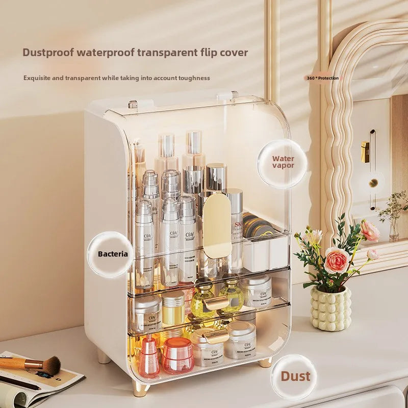 Transparent Large Capacity Storage Cabinet Dustproof Dressing Table Makeup Box Home Use Organizer for Cosmetics Plastic Aluminum