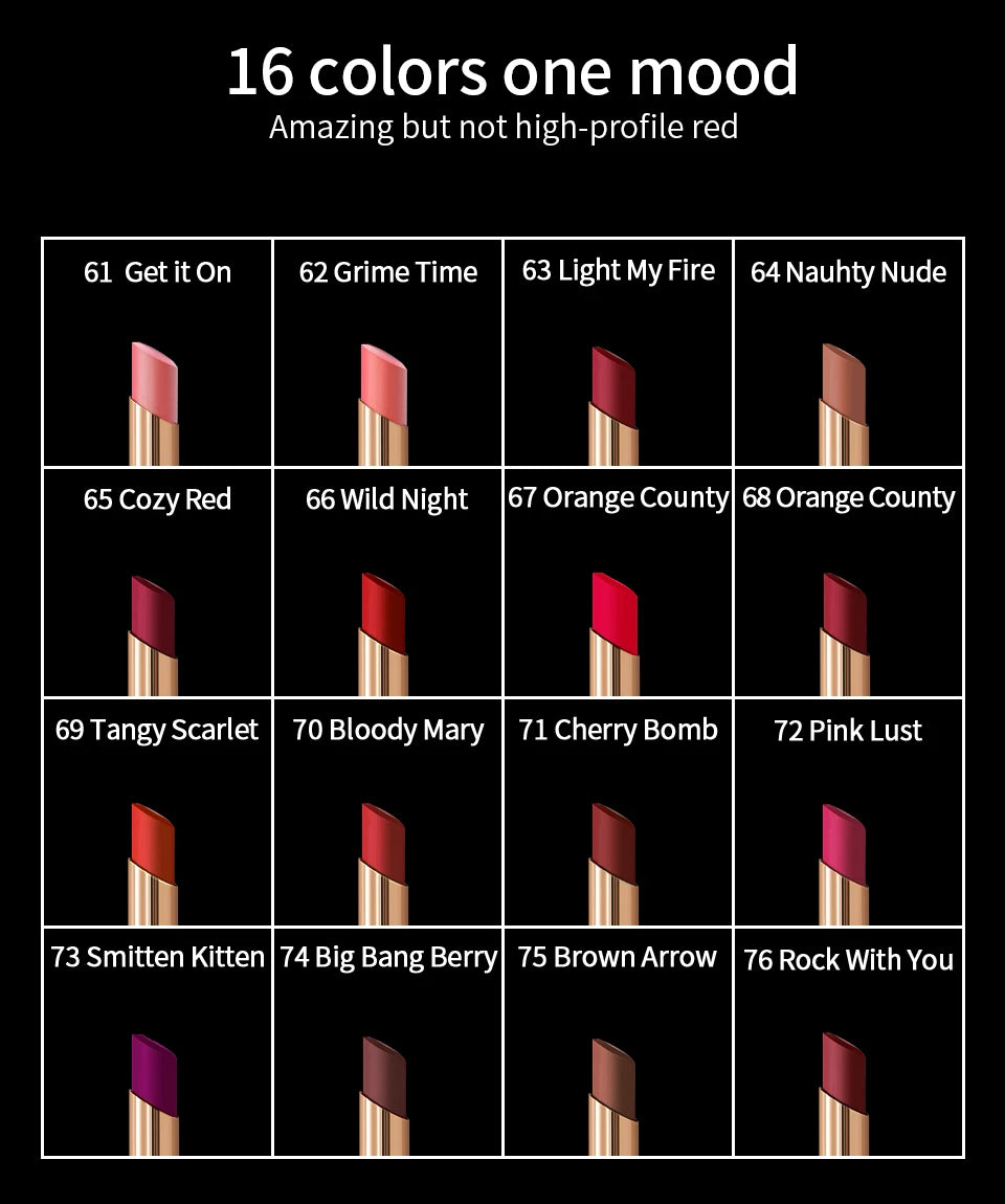 16 couleurs Rouge à lèvres en velours imperméable Facile à porter Longstay Lip Stick Long-Lasting Matte Lip Makeup Cosmetic