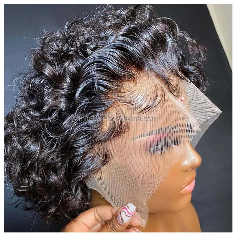 Cheveux Humains Dentelle Perruques Péruviennes Court Pixie Cut Dentelle Perruques