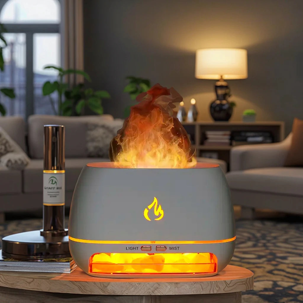 Kinscoter Flame Light Diffuser Aroma Ultrasonic Salt Stone LED Aromatherapy Room Aromatic Humidifier Atomizer
