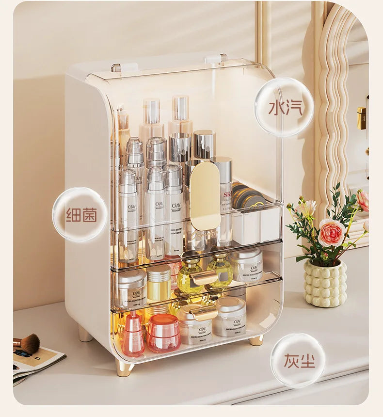 Transparent Large Capacity Storage Cabinet Dustproof Dressing Table Makeup Box Home Use Organizer for Cosmetics Plastic Aluminum