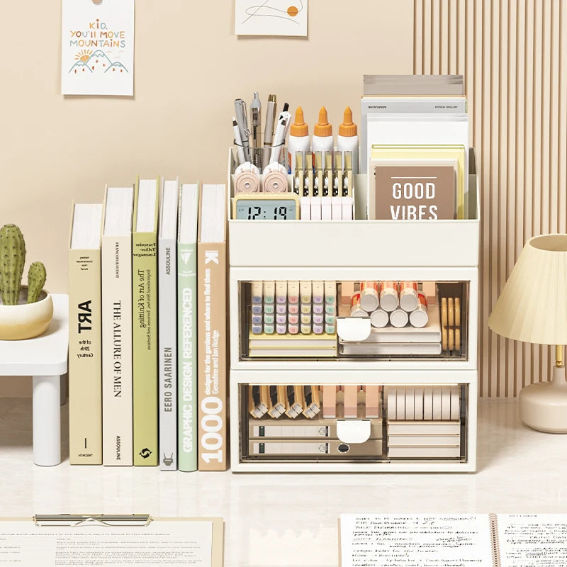 3 Layer Office Stationery Bedroom Lipstick Jewelry Storage Case Desktop Makeup Organizer Plastic Skin Care Cosmetic Storage Box