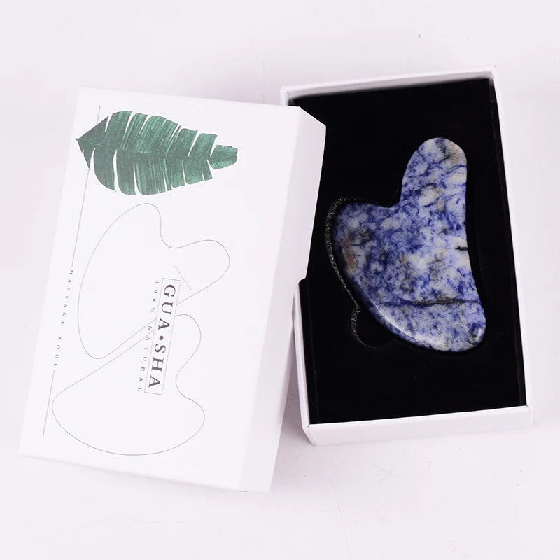 Shoulder Neck Massager Sodalite Sawtooth Face Roller Natural Stone Body Care Gua Sha Massage Tool acupuncture Health Beauty Set