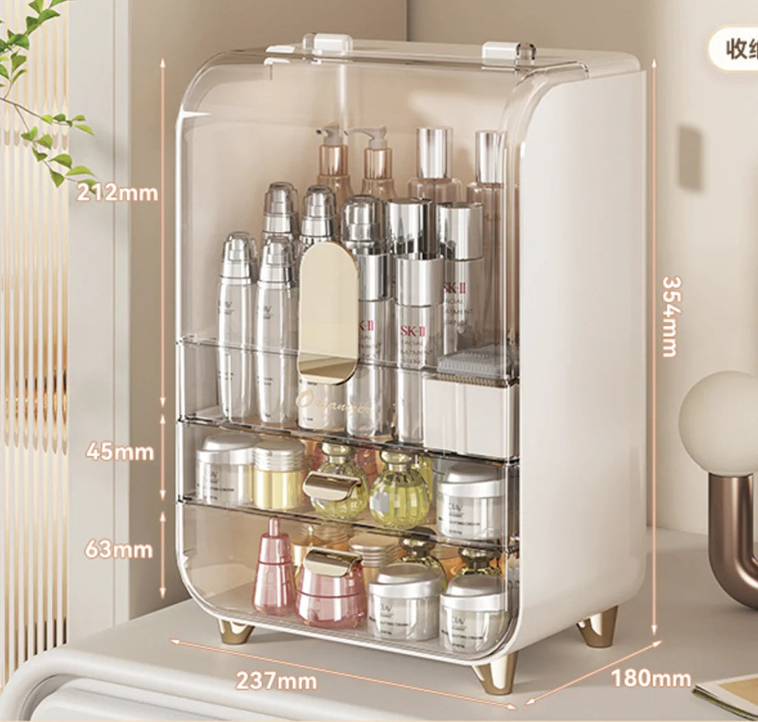 Transparent Large Capacity Storage Cabinet Dustproof Dressing Table Makeup Box Home Use Organizer for Cosmetics Plastic Aluminum