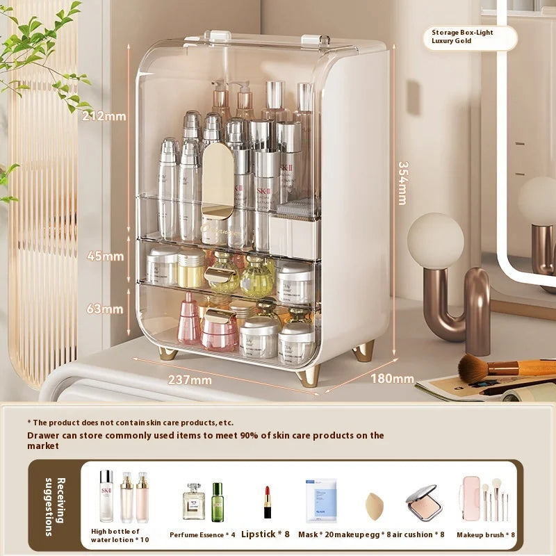 Transparent Large Capacity Storage Cabinet Dustproof Dressing Table Makeup Box Home Use Organizer for Cosmetics Plastic Aluminum