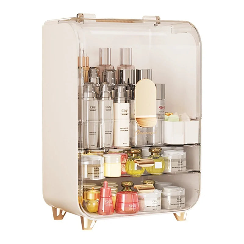 Transparent Large Capacity Storage Cabinet Dustproof Dressing Table Makeup Box Home Use Organizer for Cosmetics Plastic Aluminum