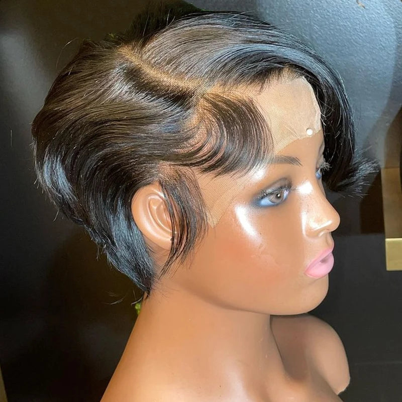 Cheveux Humains Dentelle Perruques Péruviennes Court Pixie Cut Dentelle Perruques