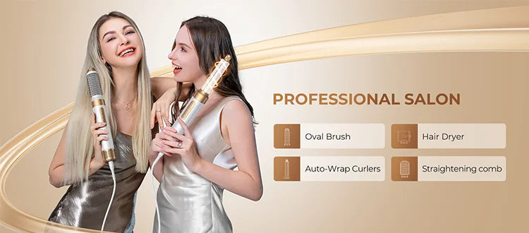 Brosse de sèche-cheveux 7 en 1 sans brosse Sèche-cheveux à grande vitesse avec diffuseur Sèche-cheveux ionique Peigne de coiffage à air chaud Bigoudis automatique