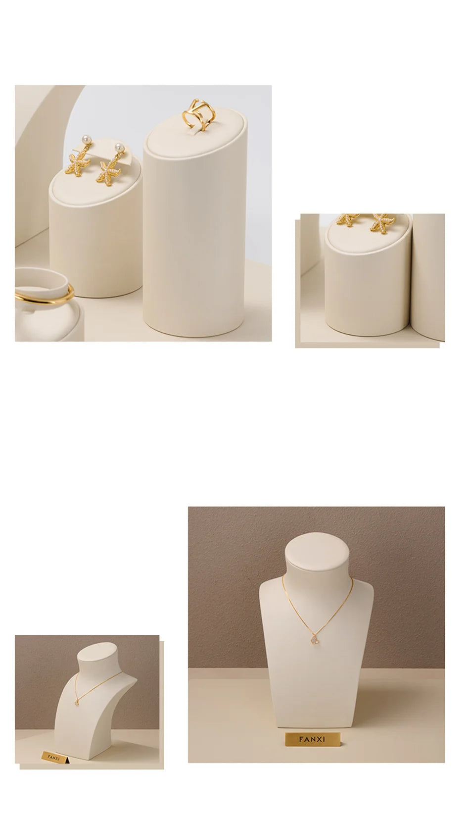 Ciyye Beige Jewelry Counter Display Set Props Shop Cabinet Display for Necklace Earring Ring Jewelry Stand Storage Organizer Set