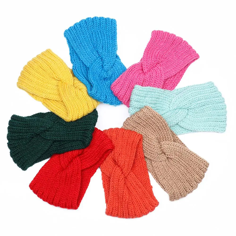 Women Weaving Cross Headband Knitting Warm Headwear Leopard Bowknot Turban Wide Fashion Winter Cycling Crochet Turban Colorful