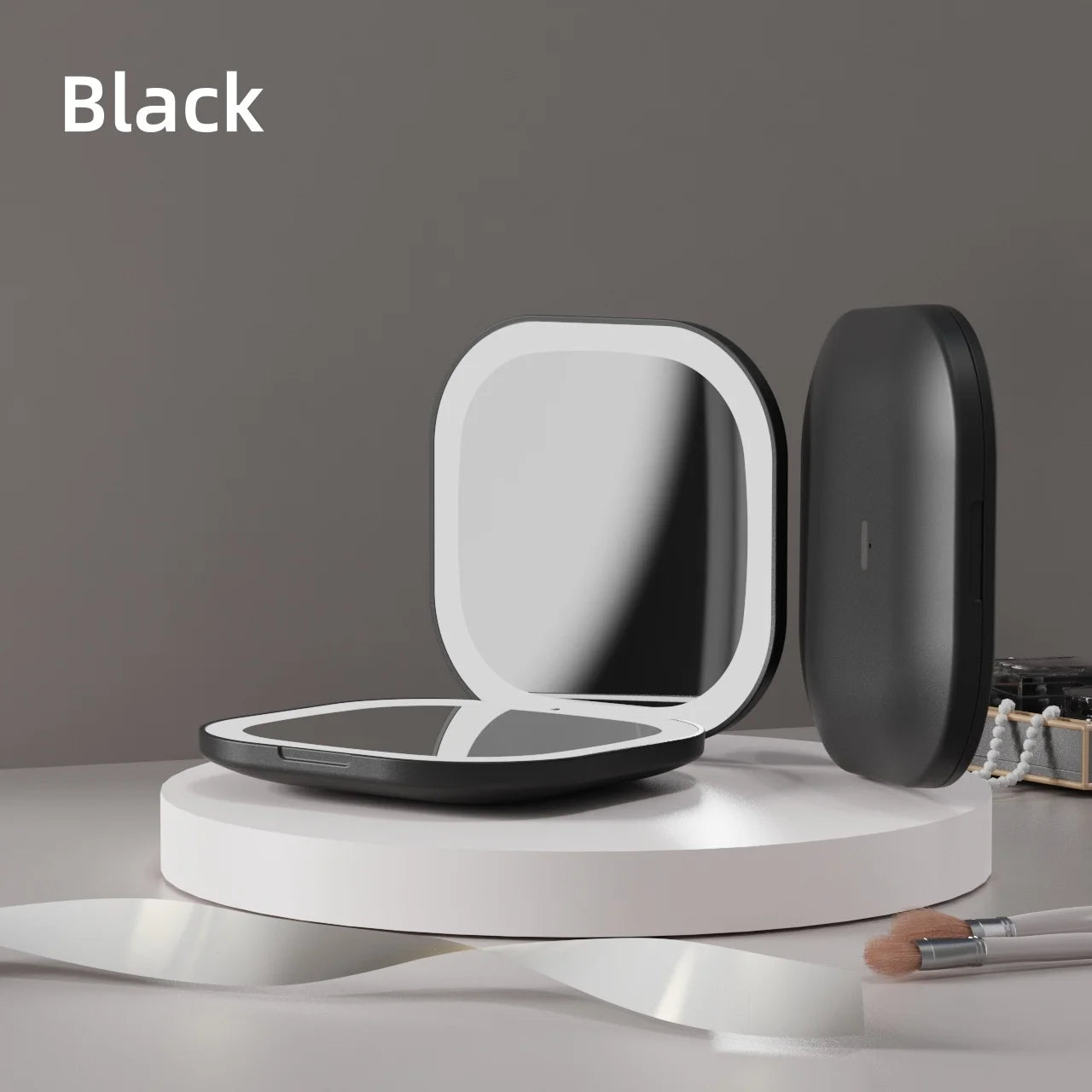 Double Sided LED Makeup Mirror Adjustable Color 3x Magnification USB Charging Portable Folding Mirror for Women's Outdoor Use