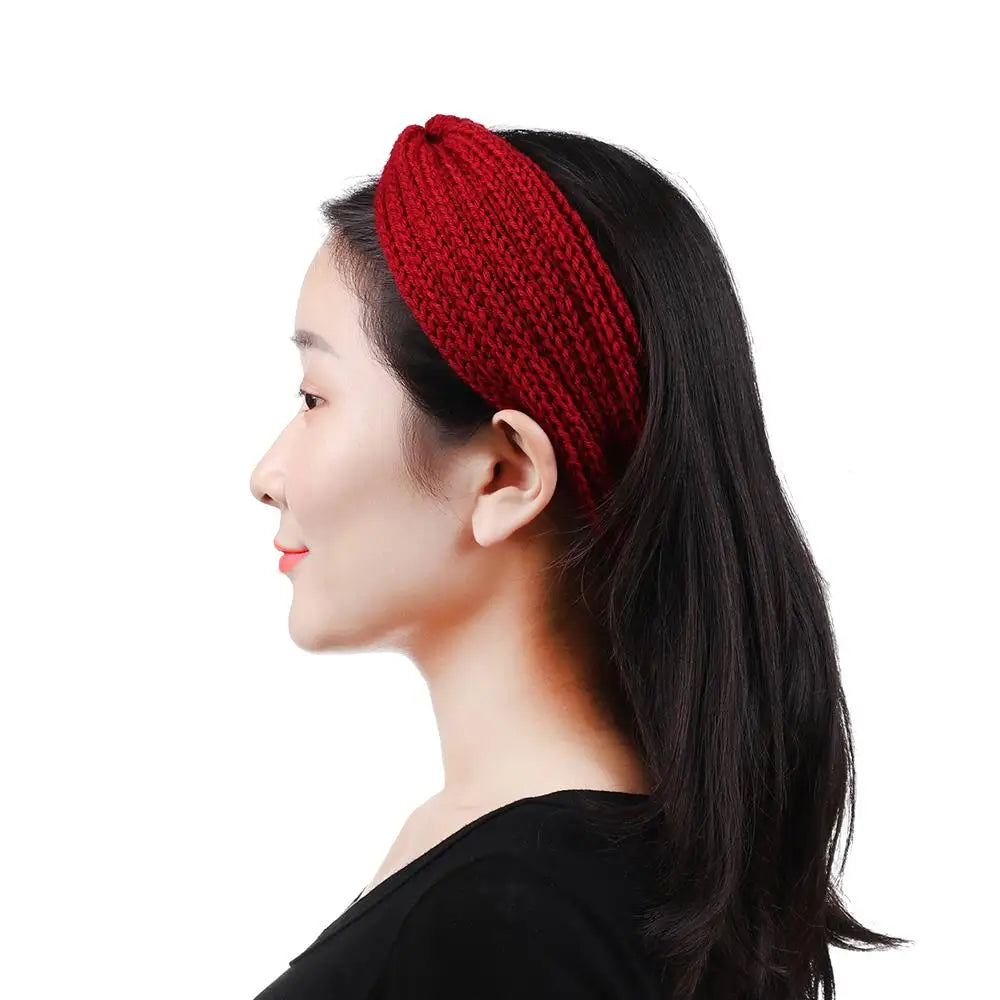 Women Weaving Cross Headband Knitting Warm Headwear Leopard Bowknot Turban Wide Fashion Winter Cycling Crochet Turban Colorful