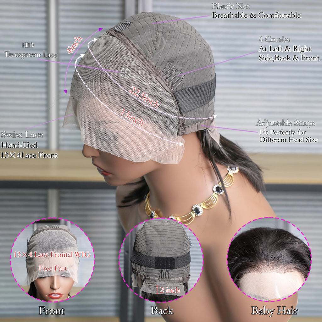 BOB Lace Front Wig Cheveux Humains Straight 180% Full Density 13x4 HD Transparent Lace Frontal Wigs bob hair lace front wig For Women