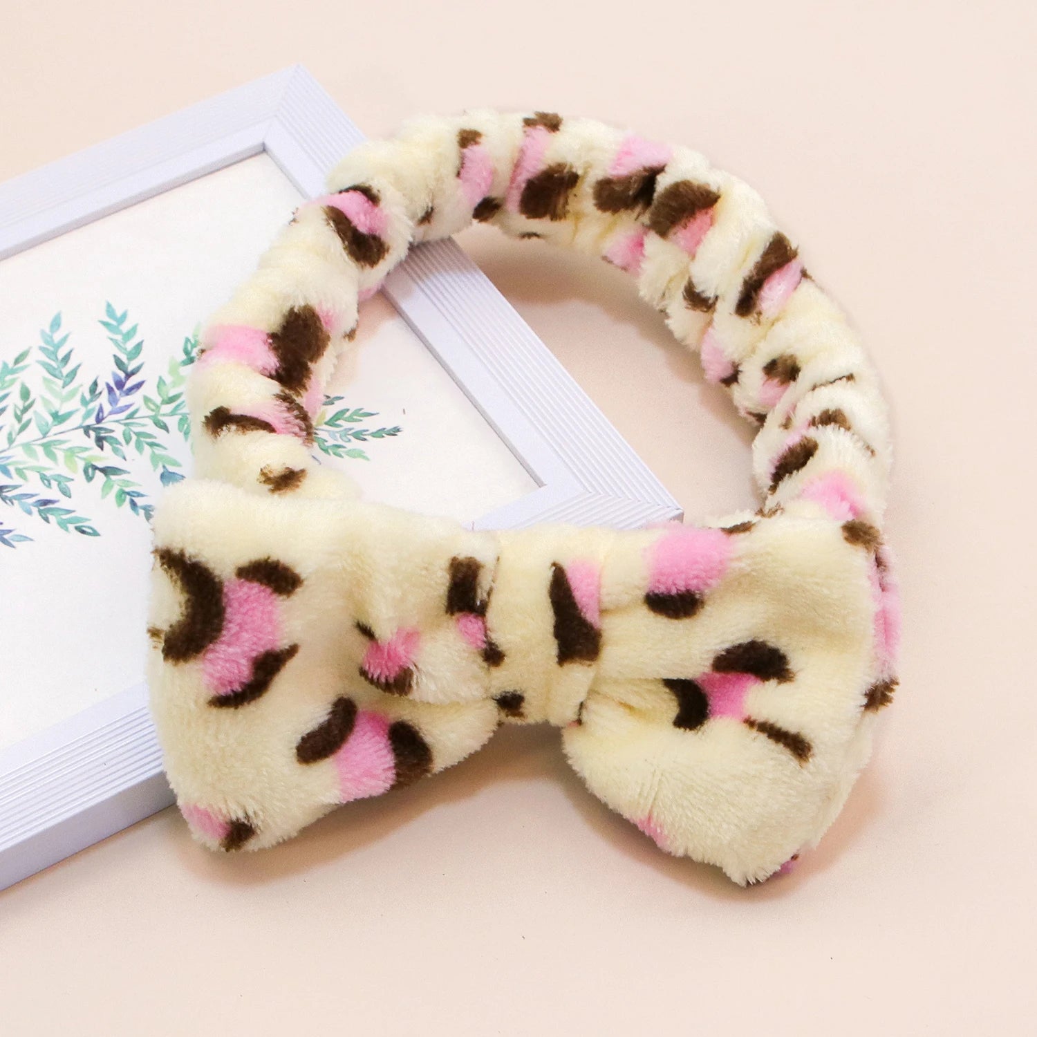 Leopard Spa Headband Coral Fleece Makeup Headband Soft Face Wash Headbands Facial Head Wraps Cute Bow Head Bands for Women Girls
