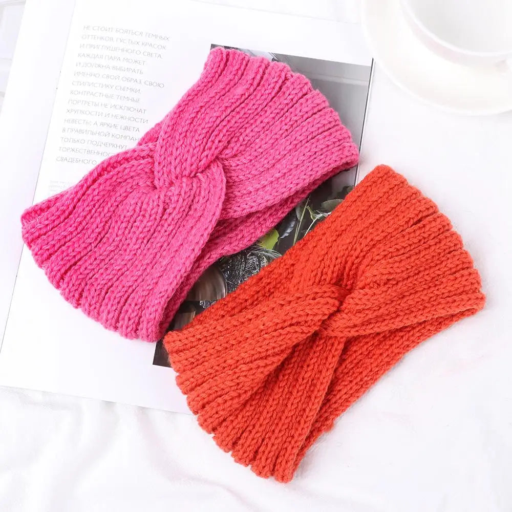 Women Weaving Cross Headband Knitting Warm Headwear Leopard Bowknot Turban Wide Fashion Winter Cycling Crochet Turban Colorful