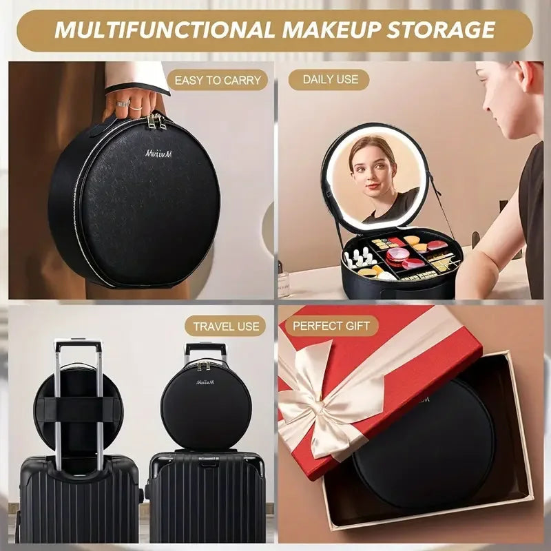 Sac à cosmétiques de voyage avec miroir de maquillage LED réglable et séparateurs